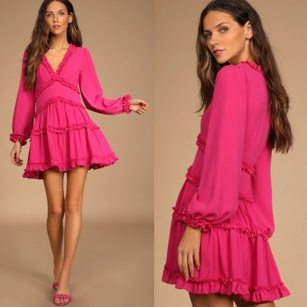 Lulu's Pink Ruffle Mini Dress